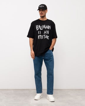 Balmain Черная футболка с принтом логотипа GH1EG225GF40