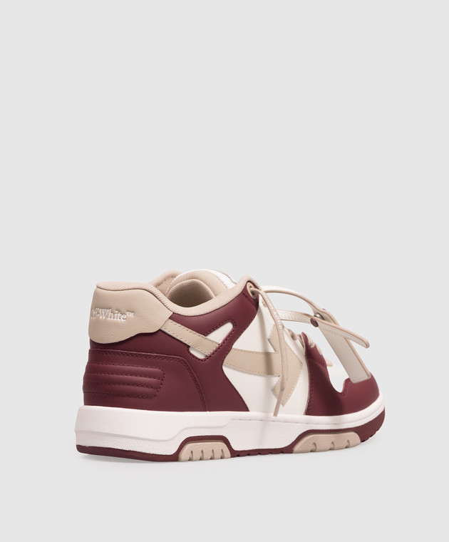 Off-White Бордовые кожаные кроссовки Out Of Office OF05726609 изображение 3