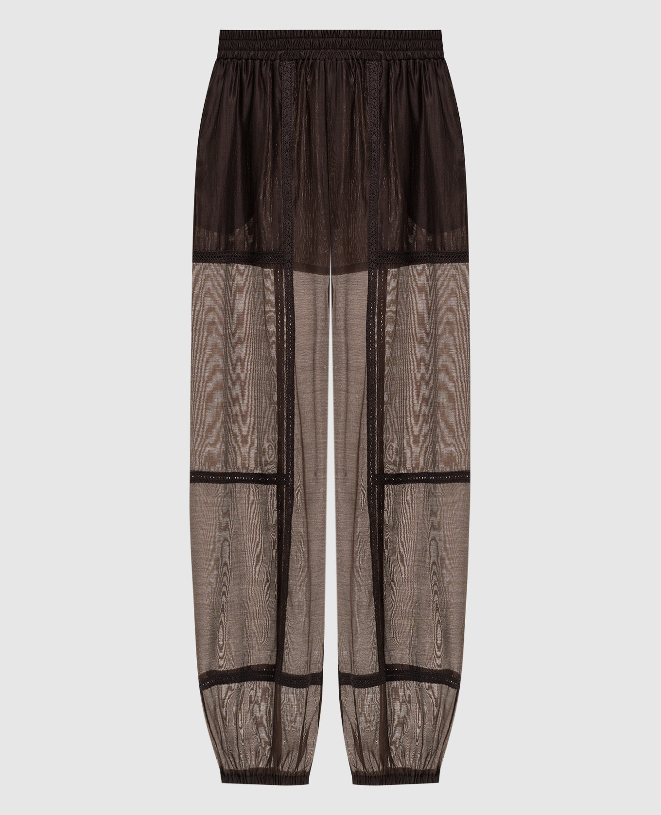 Коричневі джогери з мереживом