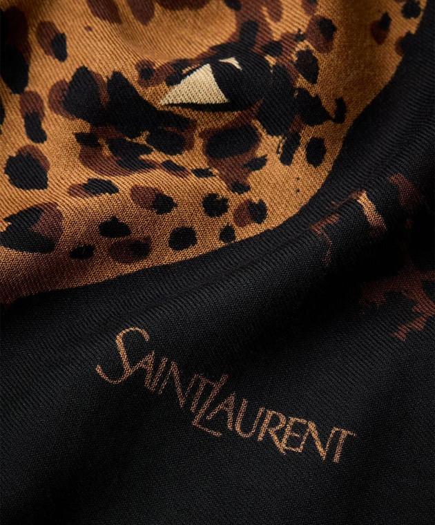 Saint Laurent Черный платок из шерсти в леопардовый узор 8362713Y200 изображение 3