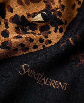 Saint Laurent Черный платок из шерсти в леопардовый узор 8362713Y200