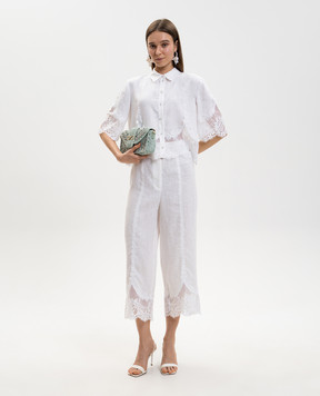 Twinset Біла блуза з льону з мереживом 261TT2181
