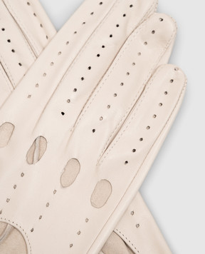 Sermoneta Gloves Бежеві шкіряні рукавички з перфорацією GUIDADONNA