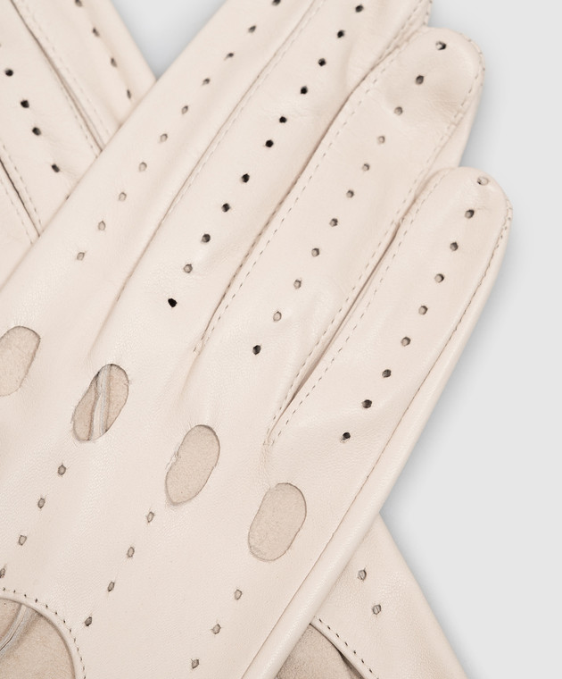 Sermoneta Gloves Бежевые кожаные перчатки с перфорацией GUIDADONNA изображение 3