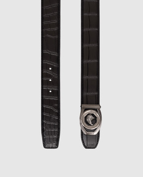 Stefano Ricci Черный ремень из кожи крокодила с эмблемой N381CSC408U