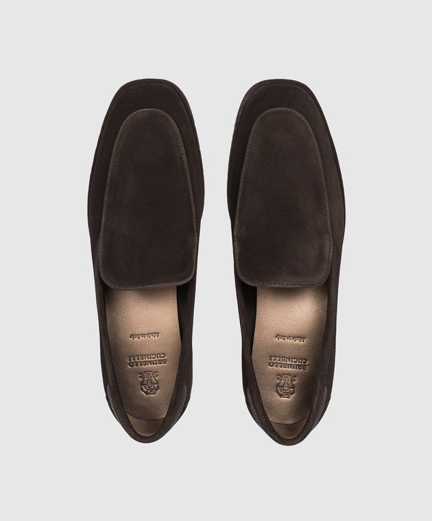 Brunello Cucinelli Темно-коричневые замшевые лоферы с цепочкой мониль MZSFG3300P изображение 4