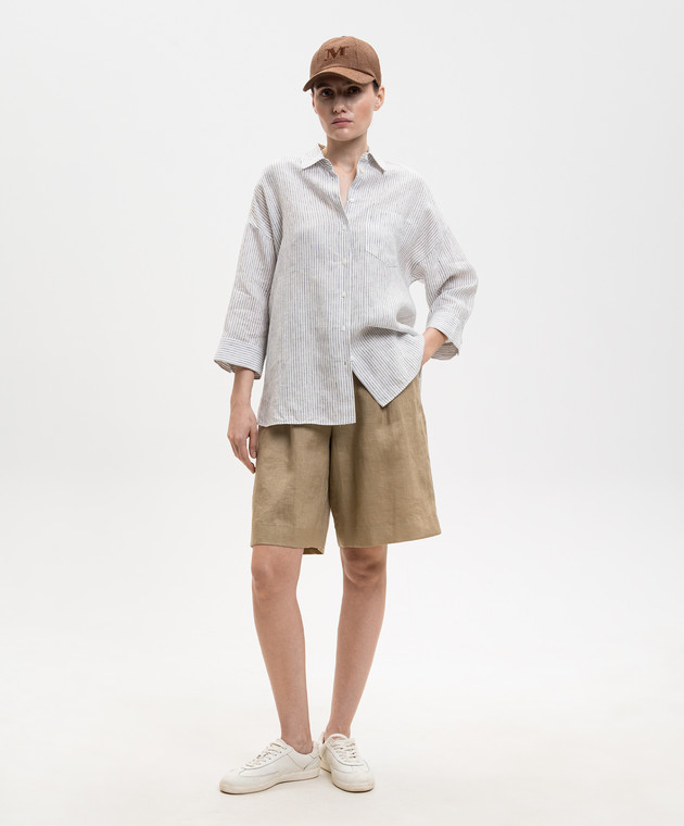 Max Mara Weekend Белая рубашка PANETTO из льна в полоску WKDPANETTO изображение 2