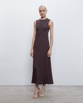 Brunello Cucinelli Бордова сукня міді з льоном MH126AFR61