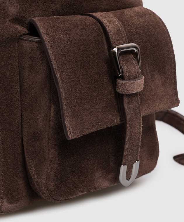 Brunello Cucinelli Коричневый замшевый рюкзак с тиснением логотипа MBDLB2841 изображение 4