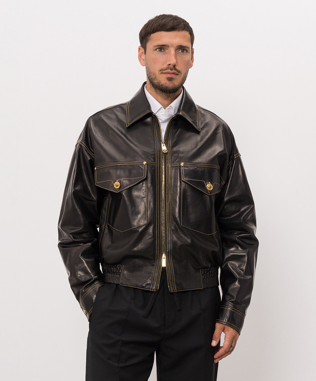 Versace Чорна шкіряна куртка 10257781A18381 зображення 3