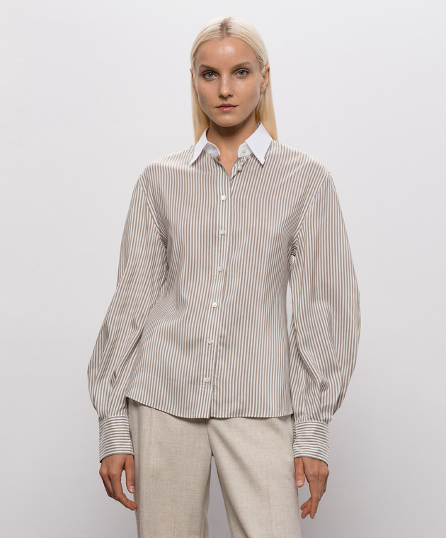 Brunello Cucinelli Блуза цвета айвори из шелка в полоску MG711M1Q16 изображение 3