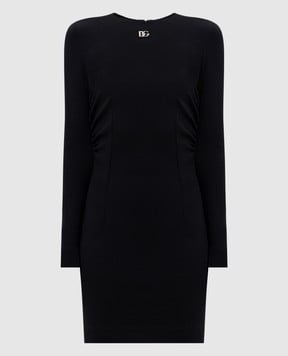Dolce&Gabbana Черное платье мини с логотипом DG F6ACQTFUGPN