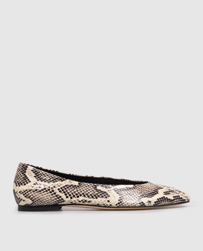 Aeyde Бежеві шкіряні балетки Ellie з принтом під шкіру пітона FL0176006002225