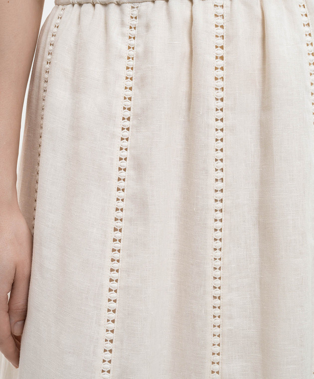 Max Mara Weekend Юбка цвета айвори GERGO из льна с вышивкой WKDGERGO изображение 5