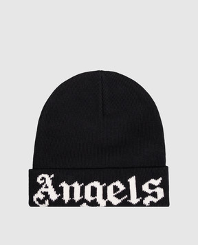 Palm Angels Дитяча чорна шапка з контрастним візерунком логотипа F6PAJBHT227