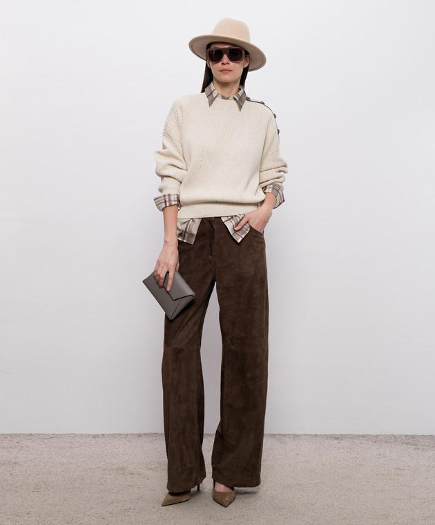 Brunello Cucinelli Бежева блуза із шовку в клітинку MP968NN406 зображення 2