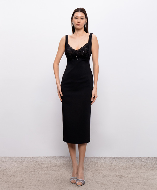 Nissa Черное платье со вставкой из кружева RS16470 изображение 3