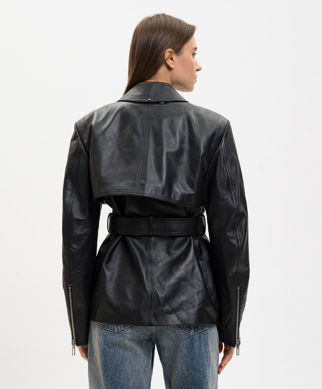 Max Mara Sportmax Черная кожаная куртка SPSTENZONE изображение 5