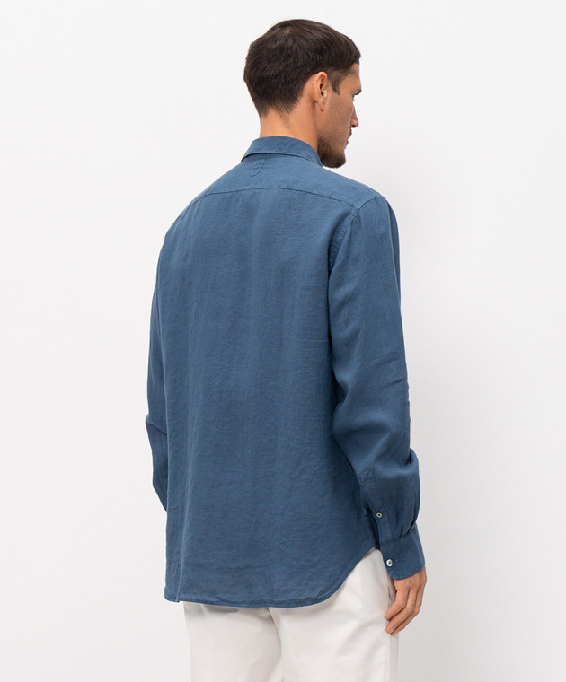 Canali Синяя рубашка из льна GM02128CSL7077 изображение 4