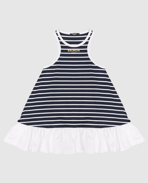Balmain Дитяча синя сукня в смужку BY1B32Z3657
