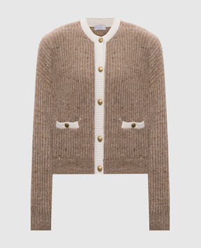 Brunello Cucinelli Бежевый кардиган с шерстью и кашемиром с пайетками MSJ546316