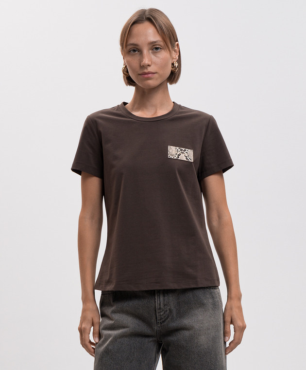 Twinset Коричнева футболка з нашивкою 262LI2BUU зображення 3