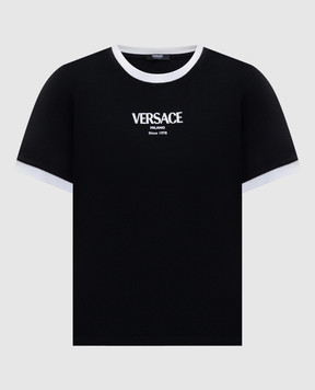 Versace Черная футболка с принтом логотипа 10226561A16685