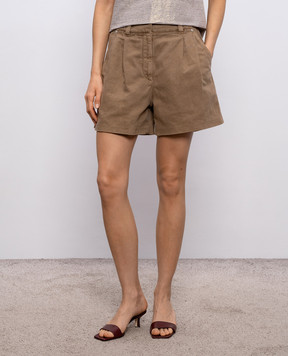 Brunello Cucinelli Коричневые джинсовые шорты с леном с цепочкой мониль ML996P5761