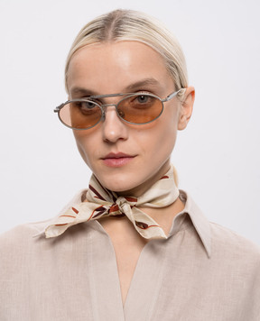 Brunello Cucinelli Бежевый платок из шелка в цветочный принт MFOU0025