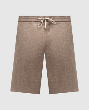 Brett Johnson Коричневые шорты из шерсти, шелка и льна в узор SS26P18LP326MOC