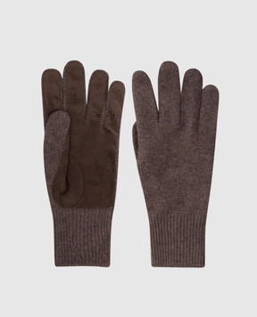 Brunello Cucinelli Коричневые комбинированные перчатки с перфорацией M2292118