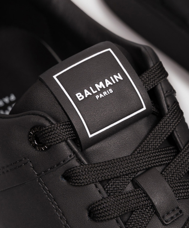 Balmain Черные кожаные кроссовки B-Court с фактурным логотипом HM1VI288LVTR изображение 5