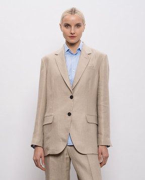 Brunello Cucinelli Бежевый жакет из льна с цепочкой мониль MH5277519