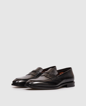 Santoni Черные кожаные глянцевые лоферы MCAD19385PL7HNTG