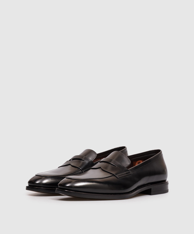 Santoni Чорні шкіряні глянцеві лофери MCAD19385PL7HNTG зображення 2