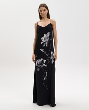 Ermanno Scervino Черное платье макси из шелка с принтом D482Q354QLD