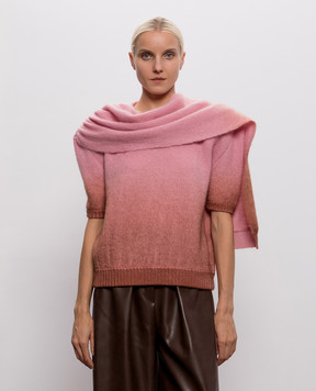 Rowen Rose Розовый свитер с шерстью с короткими рукавами RRK558