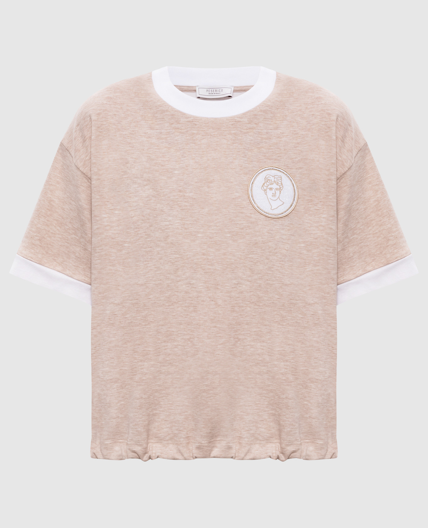 Бежевая меланжевая футболка с нашивкой эмблемы