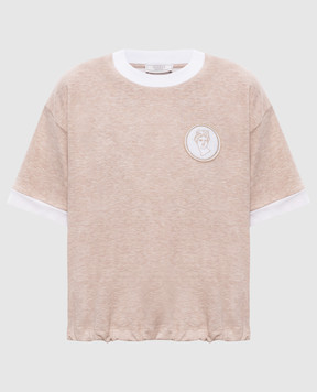 Peserico Бежева меланжева футболка з нашивкою емблеми S06475J005667