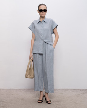 Peserico Голубые брюки из льна с отворотами P0430102629