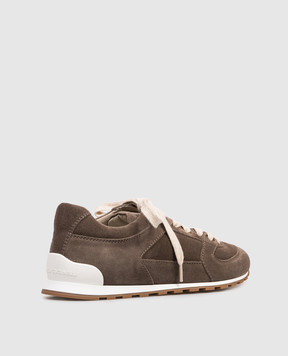 Brunello Cucinelli Коричневі замшеві кросівки з фактурним логотипом MZSFG3231