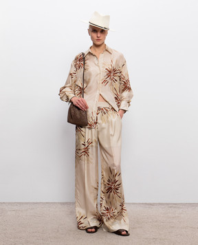 Brunello Cucinelli Бежева блуза із шовку в брендовий принт MQ967RH206