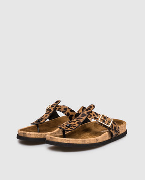 Premiata Коричневые кожаные шлепанцы в принт M7391LEO