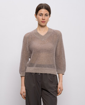 Peserico Коричневий ажурний пуловер з льоном A99028F079106B