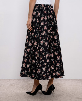 Dolce&Gabbana Чорна спідниця міді із шовку в квітковий принт F4DBGTFSA8C