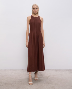 Brunello Cucinelli Коричневое платье миди с льном MH126A5171
