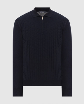 Bertolo Cashmere Синее поло с шерстью и шелком в тканом узоре 902626002566