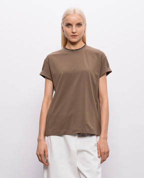 Brunello Cucinelli Коричневая футболка с эффектом наложения слоев MPT18BD200