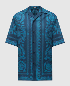 Versace Синяя рубашка Barrocco из шелка 10039261A13557