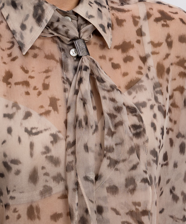 Brunello Cucinelli Бежевая блуза из шелка в леопардовый принт MP959M1Z16 изображение 5